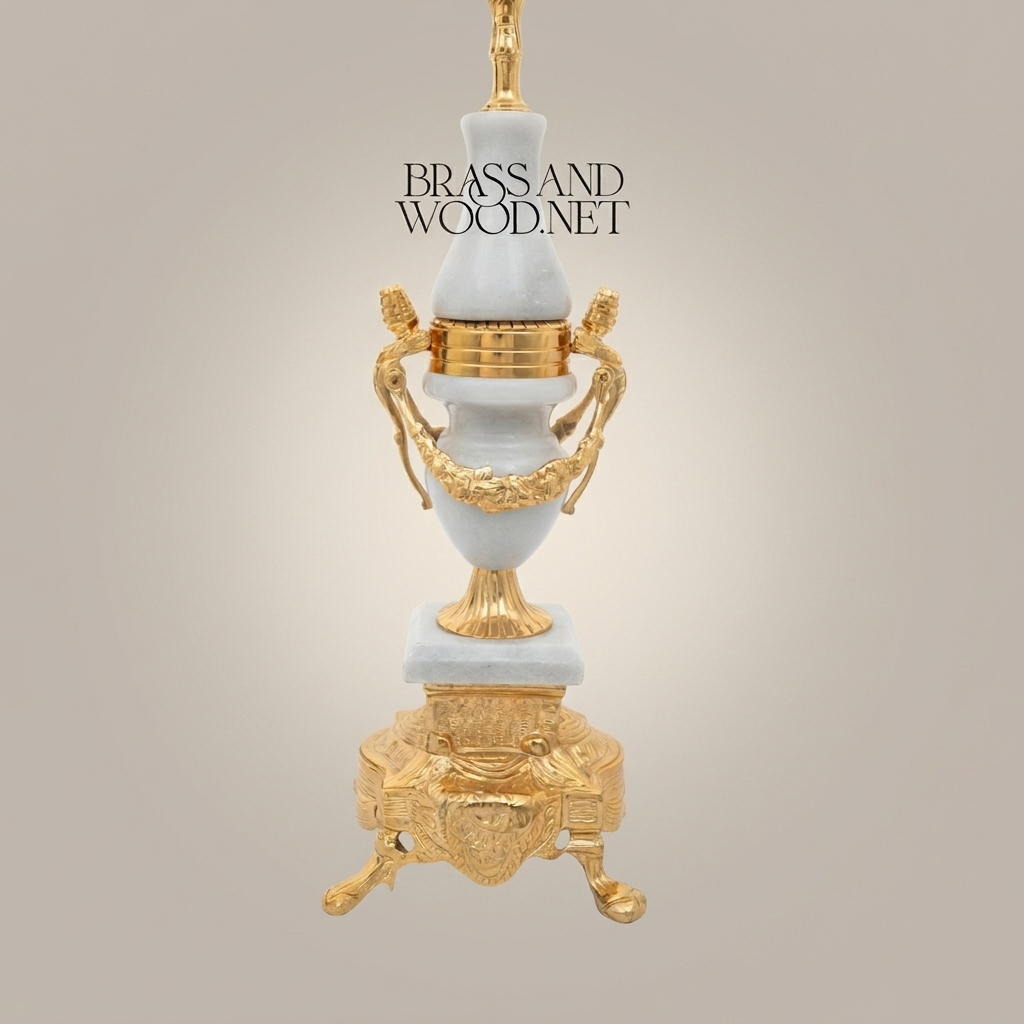 Classical Brass & Marble Urn Table Lamp - Louis XVI Ornate Footed Base