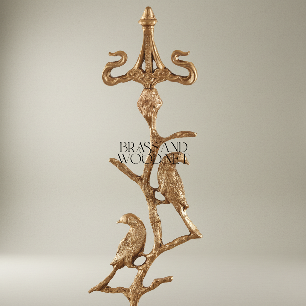 Classical Brass & Porcelain Bonbonniere - Bird Tree Stand with Blue Floral Bowls