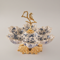 Classical Brass & Porcelain Bonbonniere - Bird Tree Stand with Blue Floral Bowls — Gold