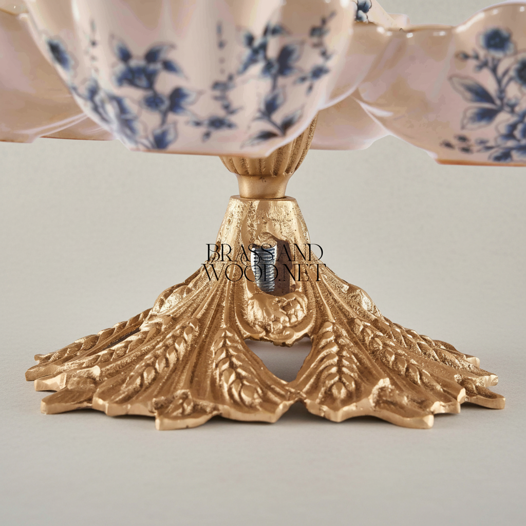 Classical Brass & Porcelain Bonbonniere - Bird Tree Stand with Blue Floral Bowls — Antique Gold