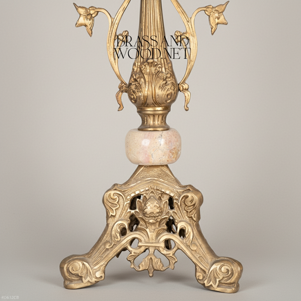 Classical Brass Table Lamp with Marble Accent & Floral Sculpted Base — Antique Gold