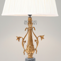 Classical Brass Table Lamp - Ornate Floral Column with Marble Accent & Pleated Shade — Gold