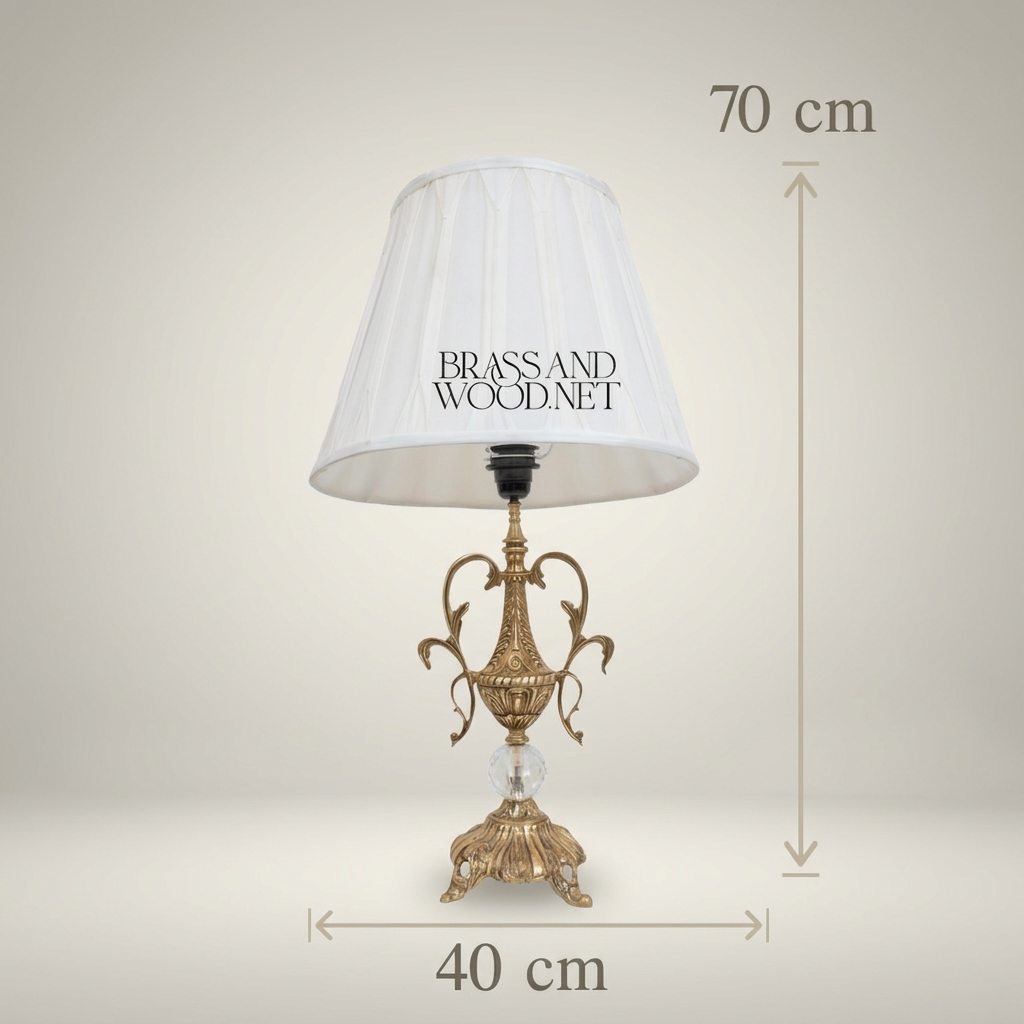 Classical Brass Urn Table Lamp with Crystal Sphere & Ornate Swan Handles — Antique Gold