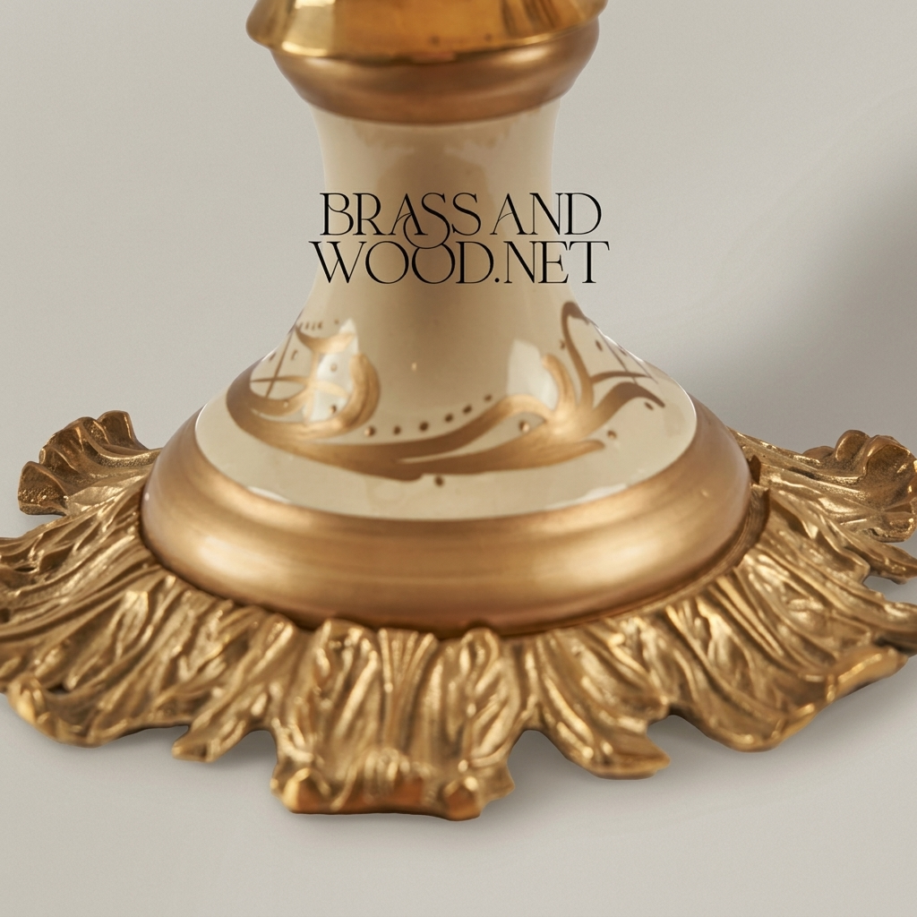 Classical Ceramic Compote Bowl with Brass Handles & Floral Medallion — Antique Gold