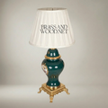 Classical Ceramic Ginger Jar Table Lamp - Hand-Painted Medallion & Brass Footed Base — Gold