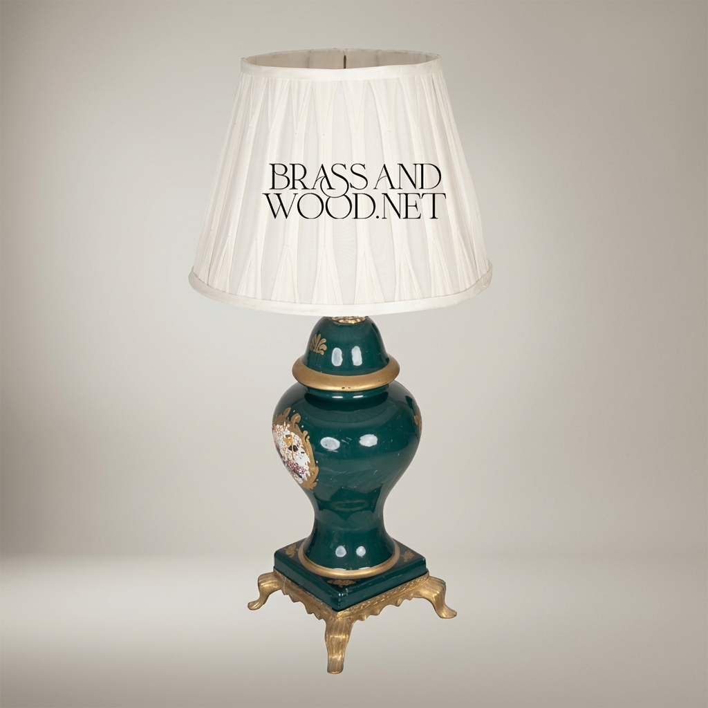Classical Ceramic Ginger Jar Table Lamp - Hand-Painted Medallion & Brass Footed Base — Antique Gold