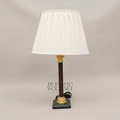 Classical Corinthian Column Brass Table Lamp with Marble Base & Pleated Shade — Gold