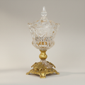Classical Crystal Bonbonniere with Ornate Brass Floral Base & Lid — Gold