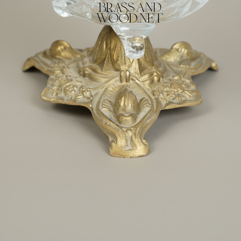 Classical Crystal Bonbonniere with Ornate Brass Pedestal Base
