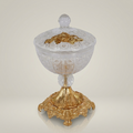 Classical Crystal Bonbonniere with Ornate Brass Pedestal Base & Floral Lid — Gold