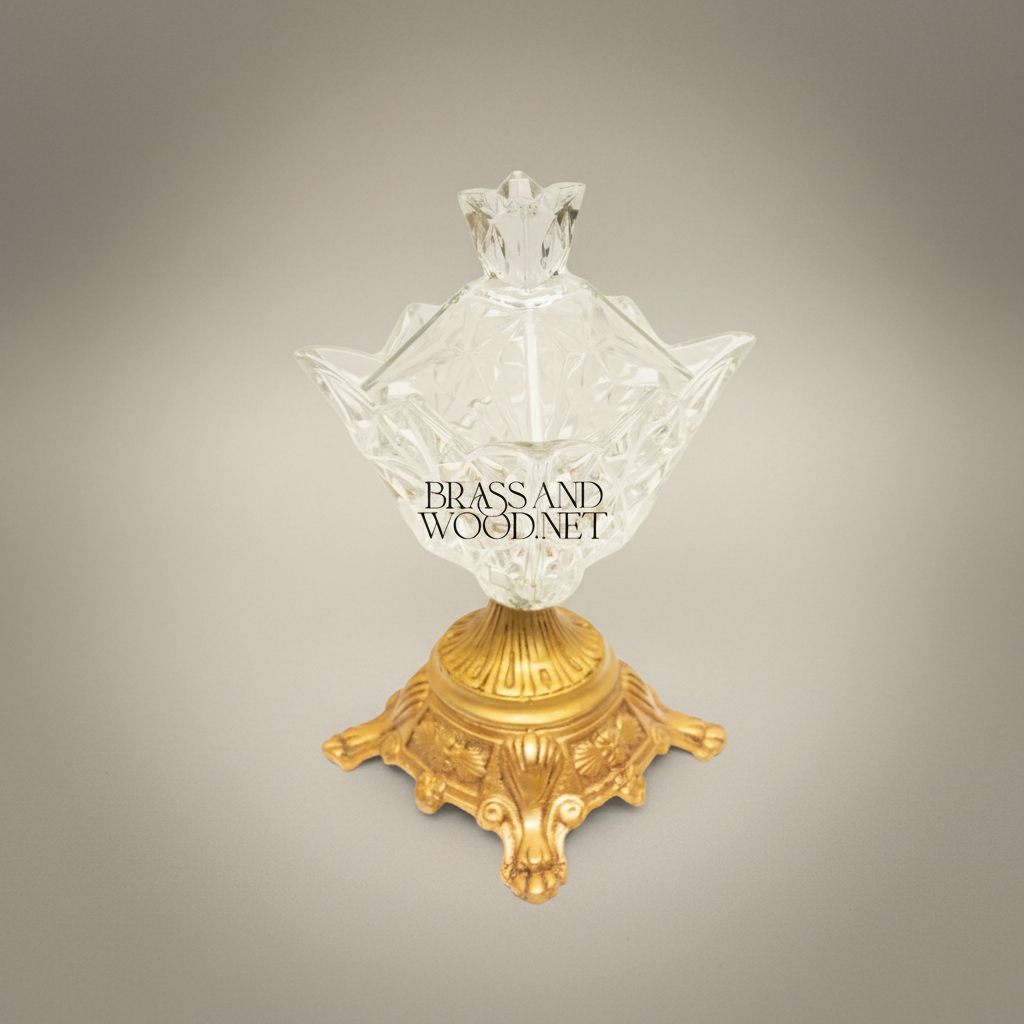 Classical Crystal Bonbonniere with Ornate Lotus Petal Base