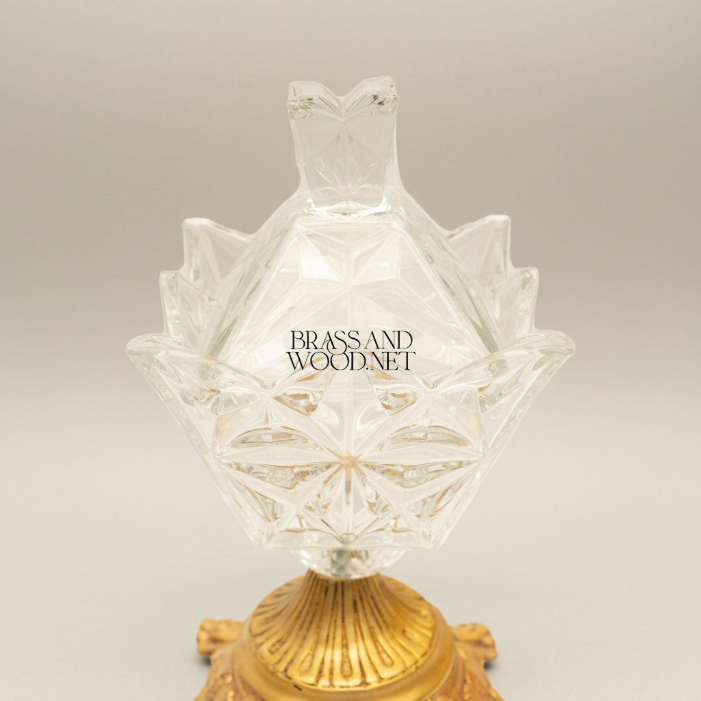 Classical Crystal Bonbonniere with Ornate Lotus Petal Base — Antique Gold