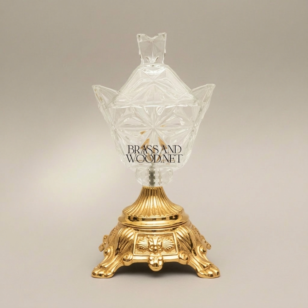 Classical Crystal Bonbonniere with Ornate Lotus Petal Base — Gold