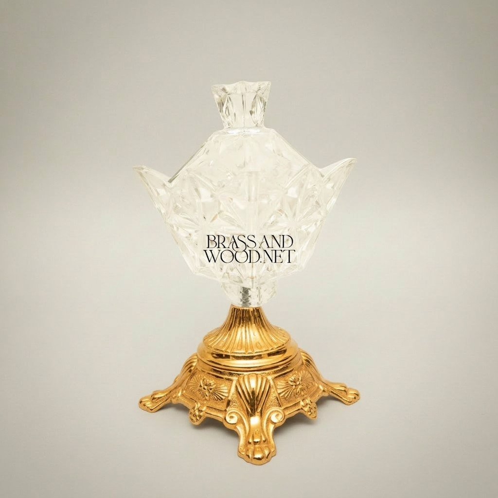 Classical Crystal Bonbonniere with Ornate Lotus Petal Base — Gold
