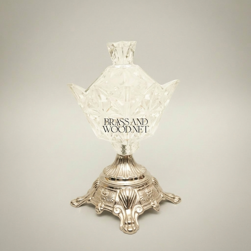 Classical Crystal Bonbonniere with Ornate Lotus Petal Base — Silver
