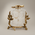 Classical Crystal & Brass Bonbonniere with Birds & Floral Branch Frame — Antique Gold