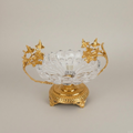 Classical Crystal & Brass Bonbonniere with Ivy Vine Handles & Ornate Footed Base — Gold