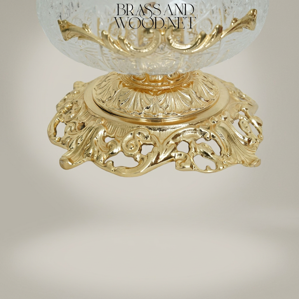 Classical Crystal & Brass Bonbonniere with Ornate Filigree Pedestal — Gold