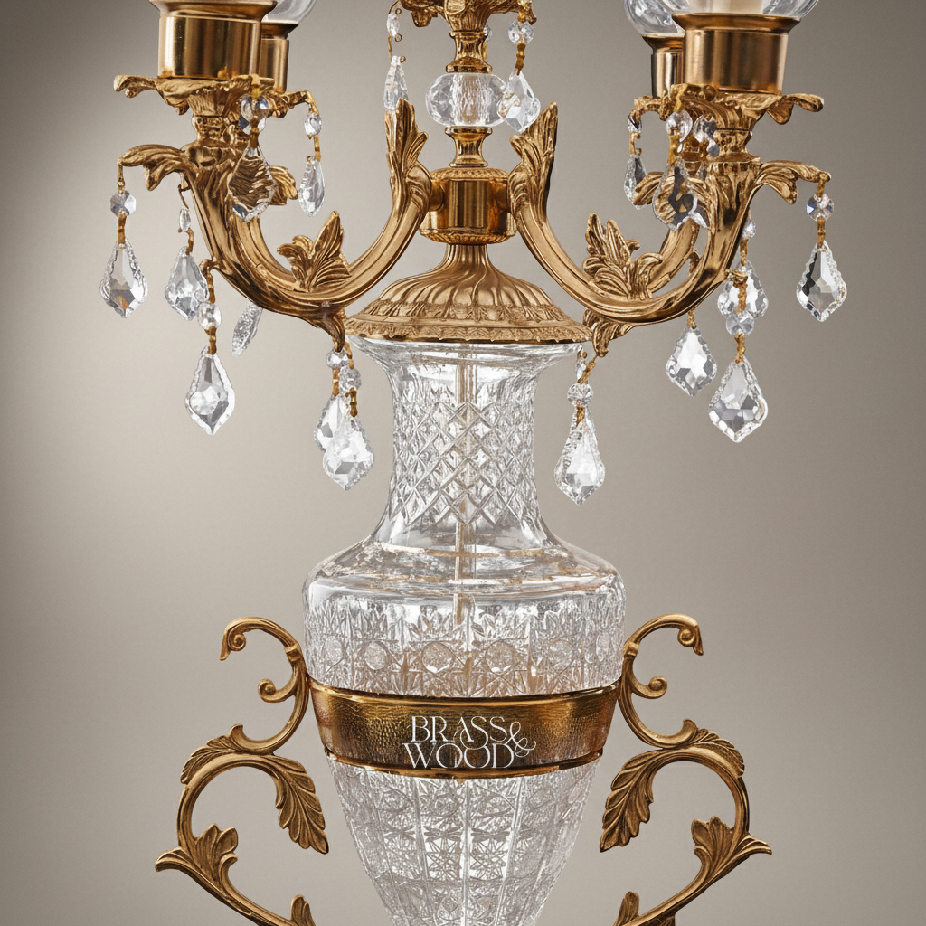Classical Crystal & Brass Candelabra Table Lamp - 3-Arm Urn Body with Crystal Pendants — Gold