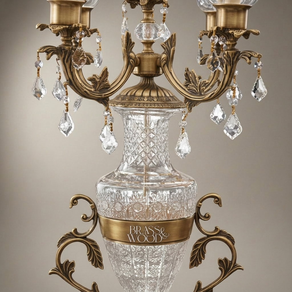 Classical Crystal & Brass Candelabra Table Lamp - 3-Arm Urn Body with Crystal Pendants — Antique Gold