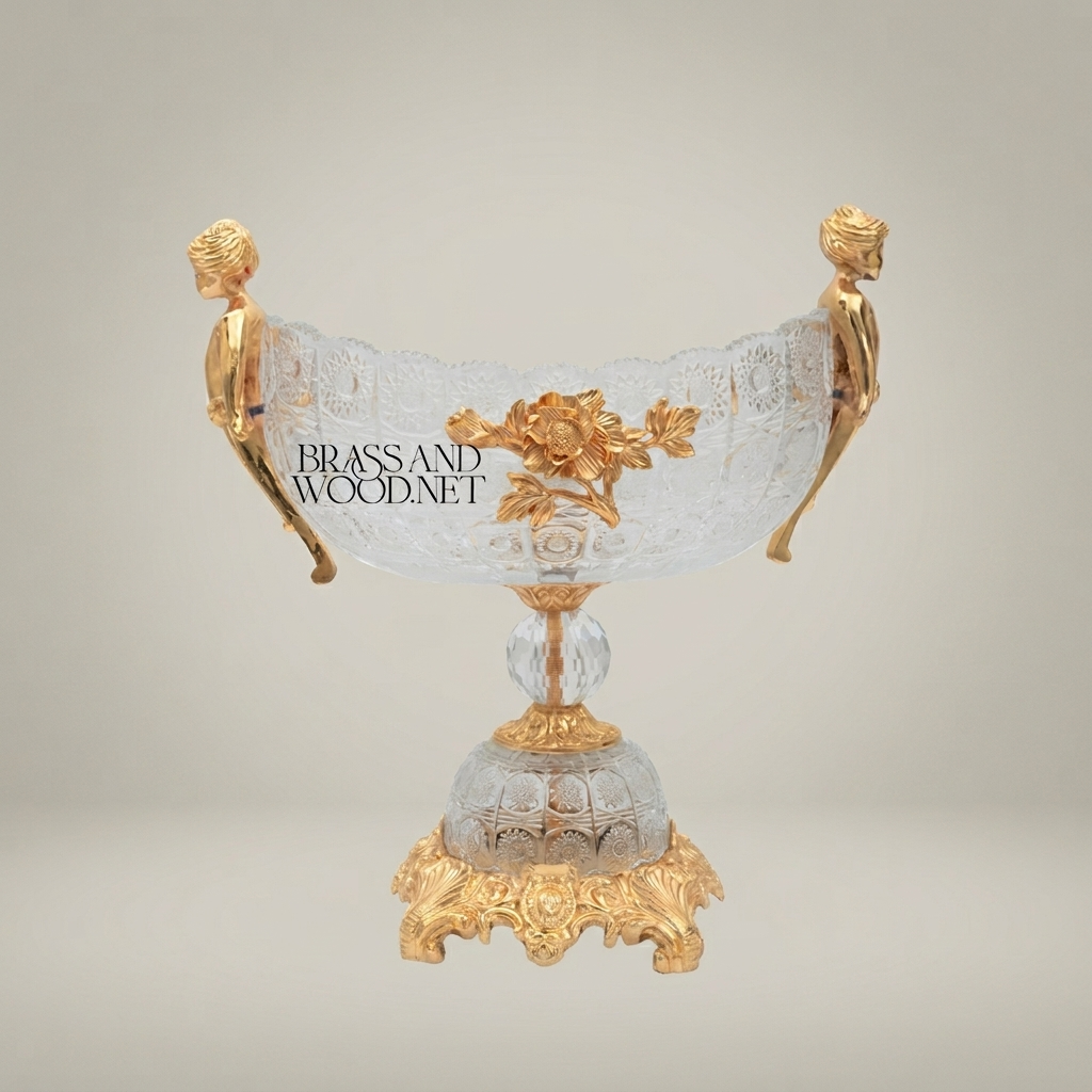 Classical Crystal & Brass Centerpiece Bowl with Figural Handles