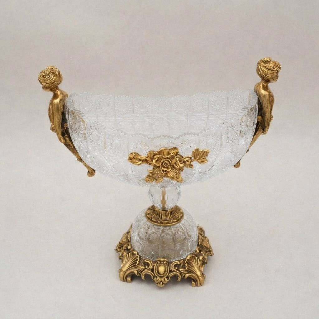Classical Crystal & Brass Centerpiece Bowl with Figural Handles