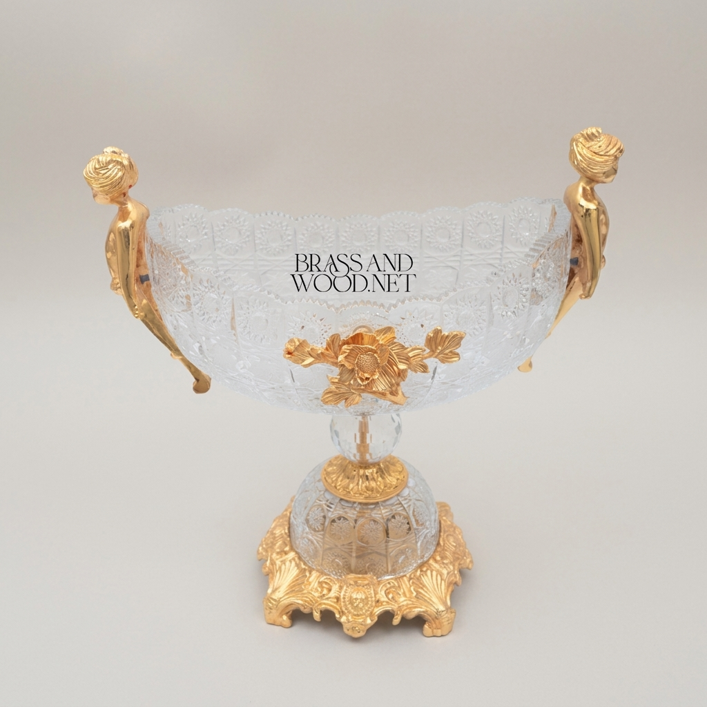 Classical Crystal & Brass Centerpiece Bowl with Figural Handles