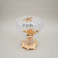 Classical Crystal & Brass Centerpiece Bowl - Ornate Scalloped Rim with Floral Handles — Gold