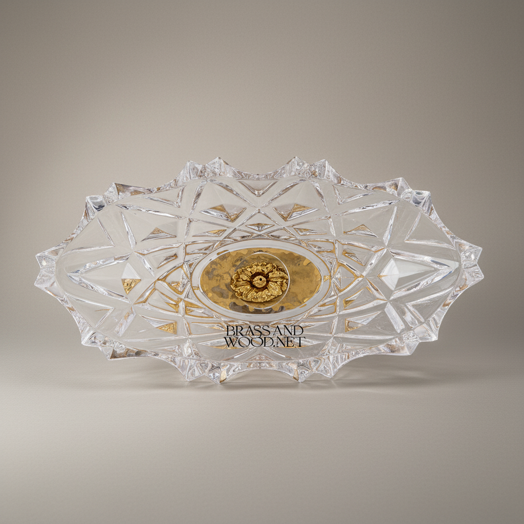 Classical Crystal & Brass Centerpiece Candy Bowl - Ornate Scalloped Pedestal — Gold