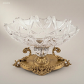 Classical Crystal & Brass Centerpiece Candy Bowl - Ornate Scalloped Pedestal — Antique Gold