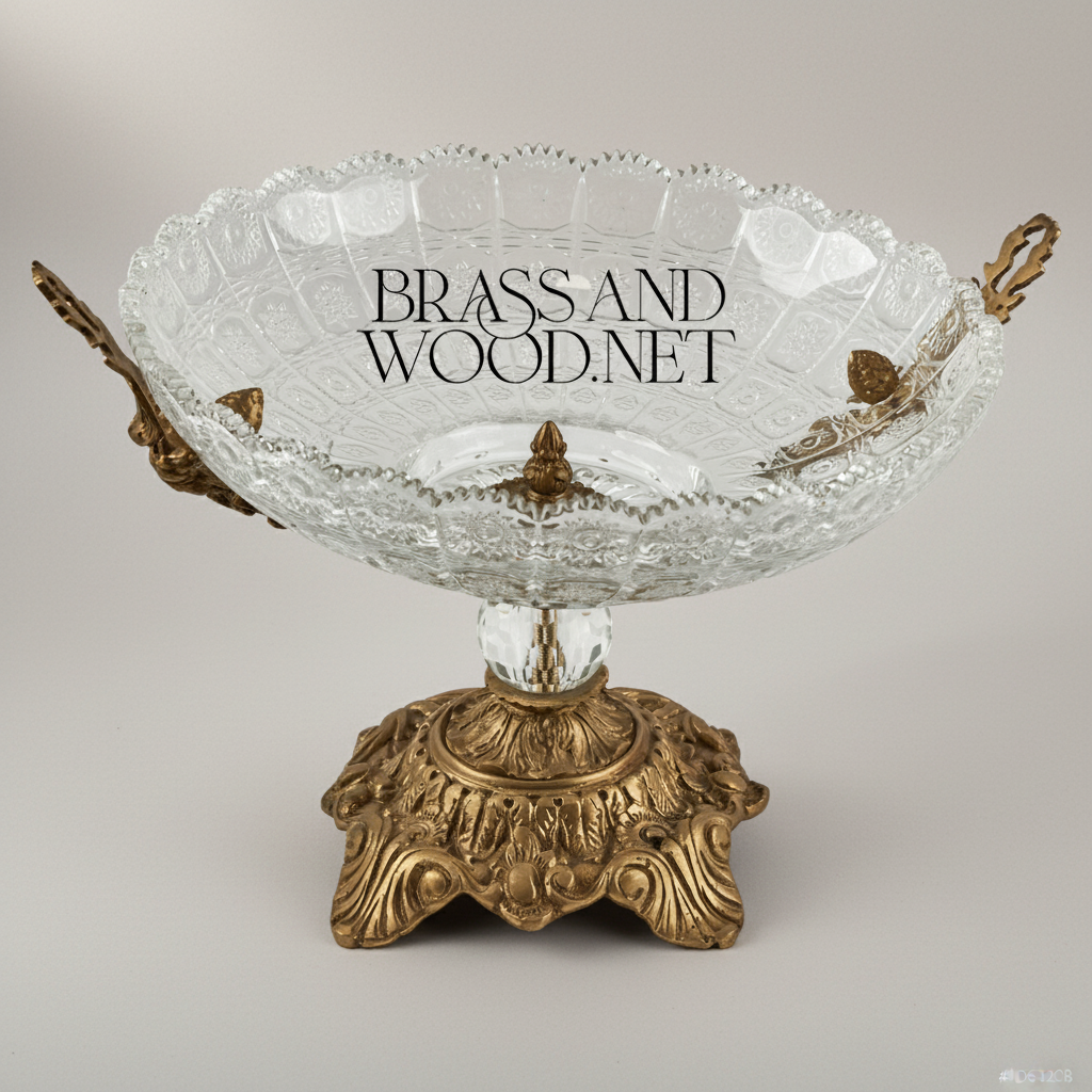 Classical Crystal & Brass Compote Bowl - Ornate Pedestal with Side Handles