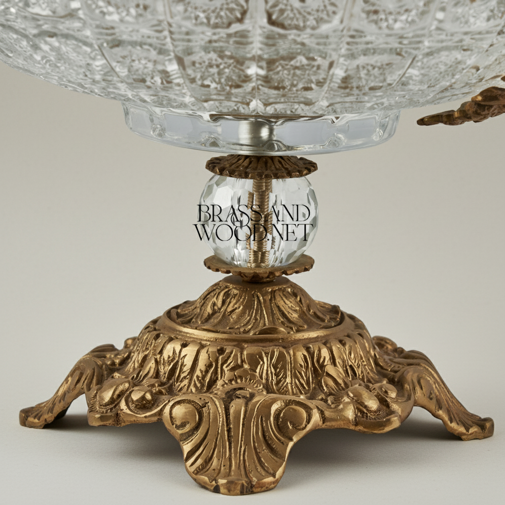 Classical Crystal & Brass Compote Bowl - Ornate Pedestal with Side Handles — Antique Gold