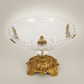 Classical Crystal & Brass Compote Bowl with Ornate Scrolled Base — Antique Gold
