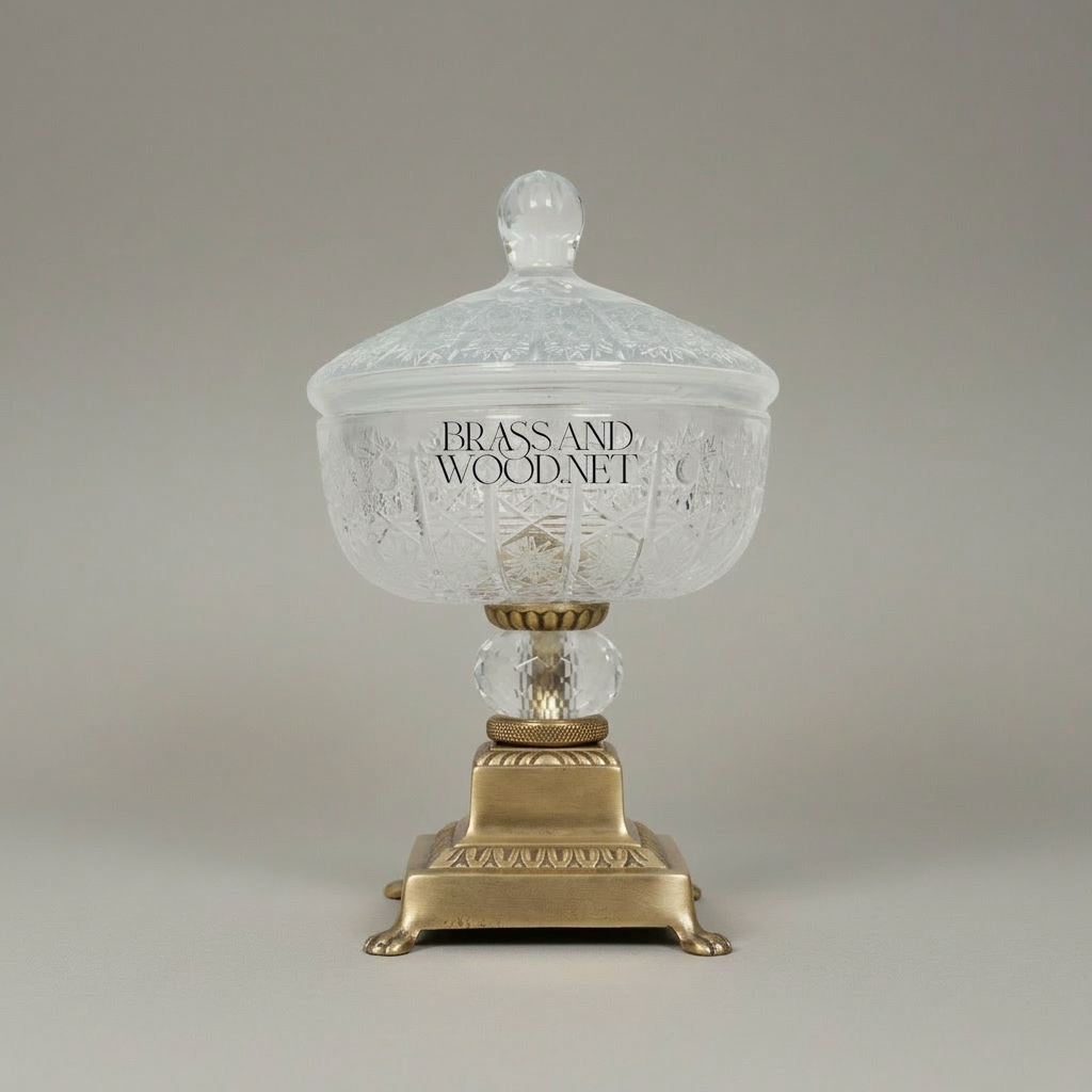 Classical Crystal & Brass Footed Candy Dish - Ornate Lidded Bonbonniere