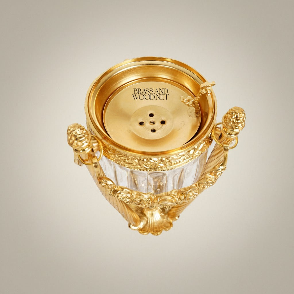 Classical Crystal & Brass Incense Burner - Fluted Urn with Ornate Stand