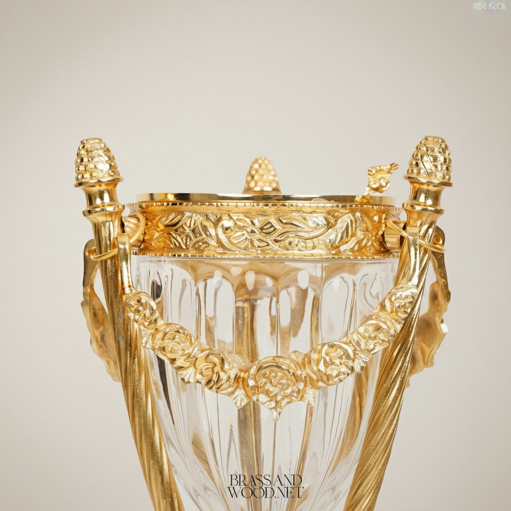 Classical Crystal & Brass Incense Burner - Fluted Urn with Ornate Stand