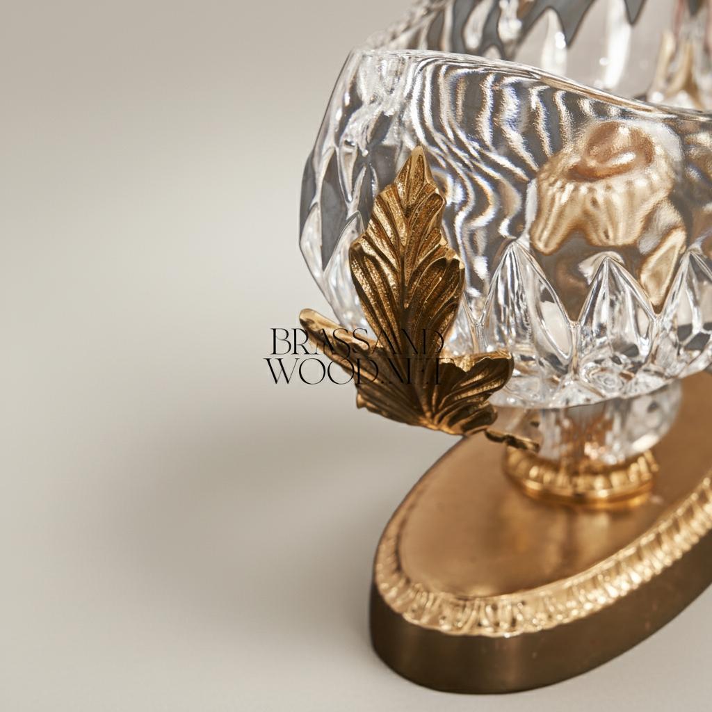 Classical Crystal & Brass Oval Bonbonniere with Acanthus Leaf Pedestal — Gold
