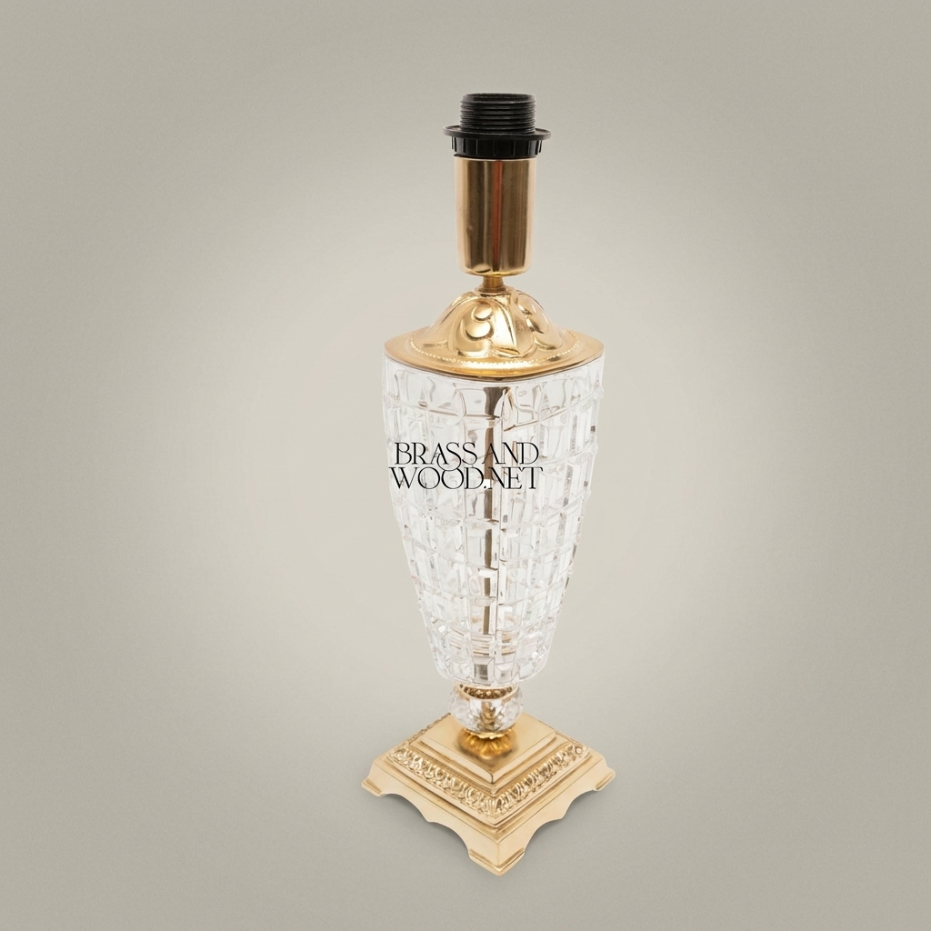 Classical Crystal & Brass Table Lamp - Urn Body with Ornate Square Base