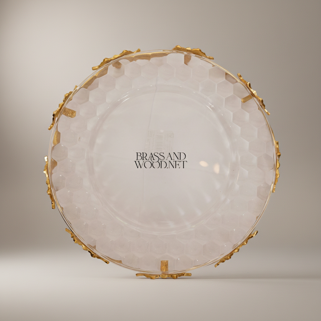 Classical Crystal & Brass Tray with Draped Swag Legs - 34cm Round — Gold