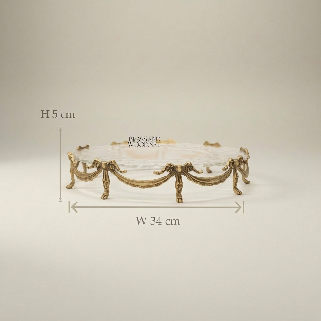 Classical Crystal & Brass Tray with Draped Swag Legs - 34cm Round