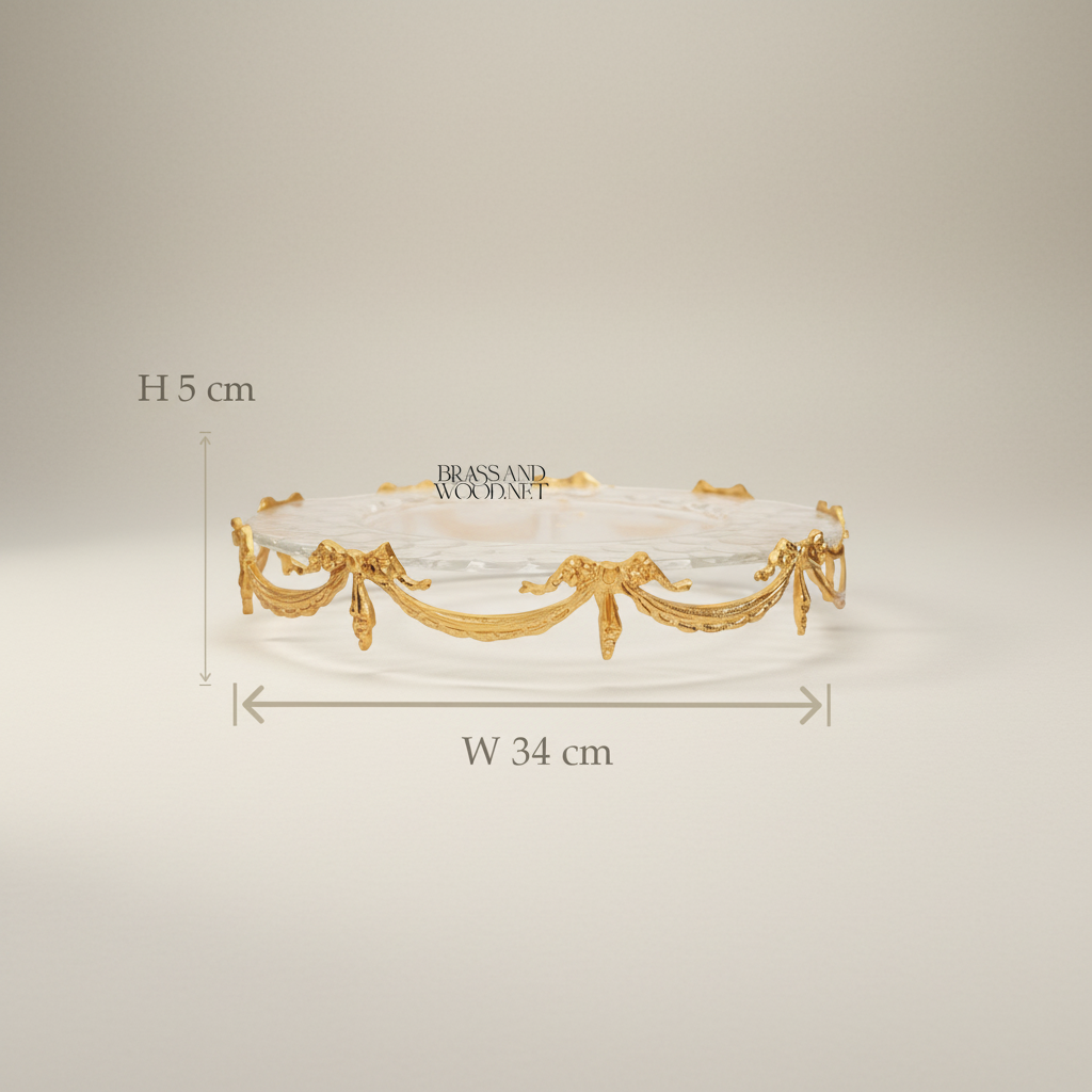 Classical Crystal & Brass Tray with Draped Swag Legs - 34cm Round — Gold