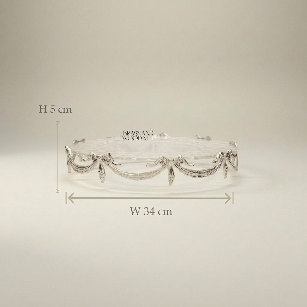 Classical Crystal & Brass Tray with Draped Swag Legs - 34cm Round — Silver