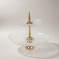 Classical Crystal & Brass Two-Tier Serving Stand - Ornate Scalloped Trays — Gold