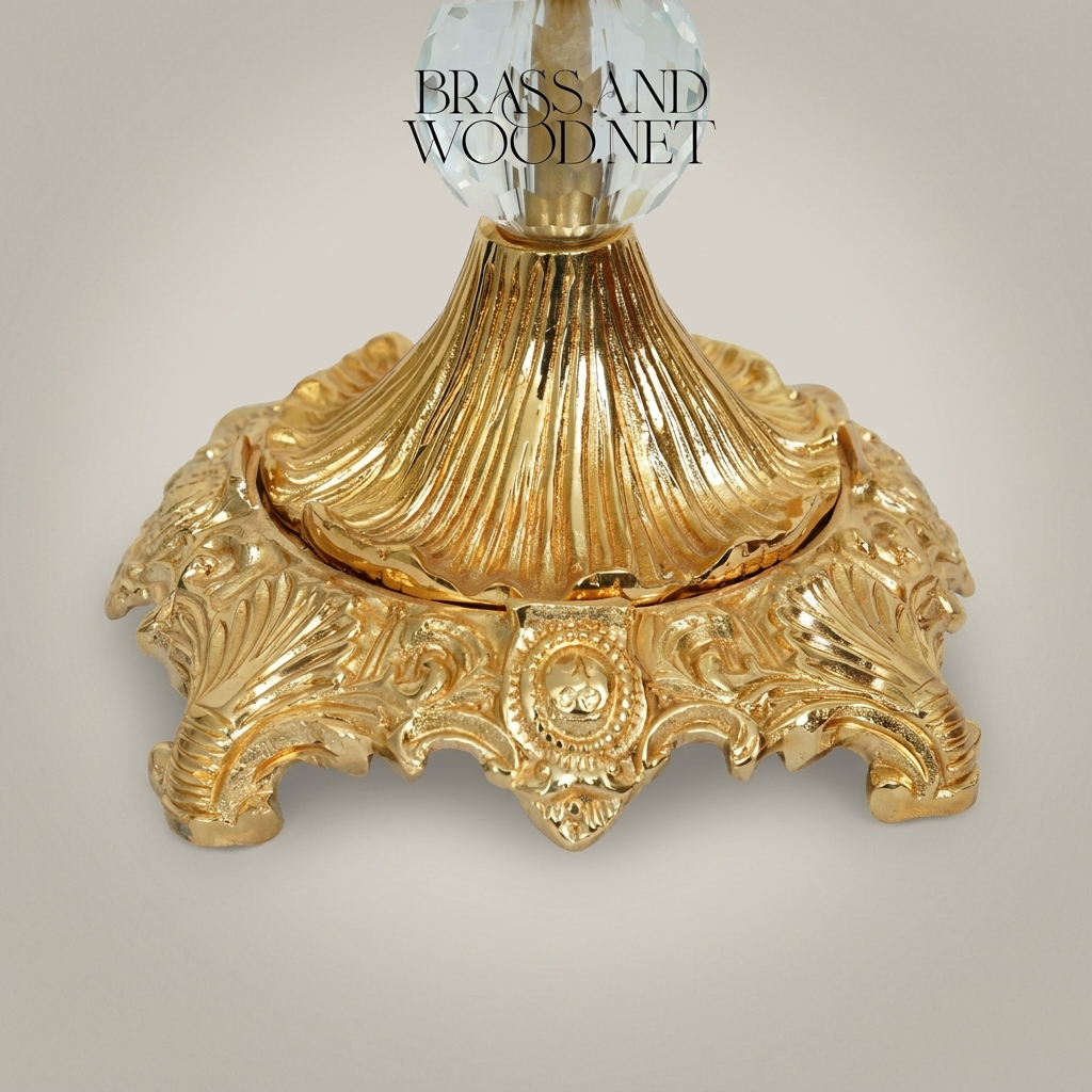Classical Crystal Candy Dish with Floral Brass Stem & Ornate Base — Antique Gold