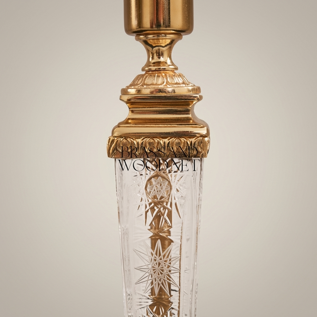 Classical Crystal Column Table Lamp - Engraved Star-Cut Base & Ivory Pleated Shade