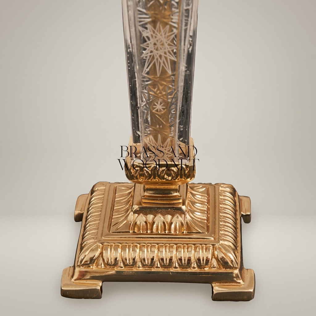 Classical Crystal Column Table Lamp - Engraved Star-Cut Base & Ivory Pleated Shade — Gold