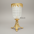 Classical Crystal Goblet Vase with Pierced Brass Grapevine Stand & Crown — Gold