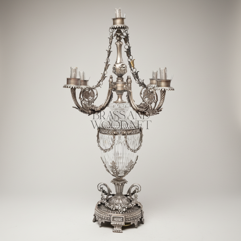 Classical Crystal Urn Candelabra Table Lamp - 5-Arm Ornate Brass & Crystal