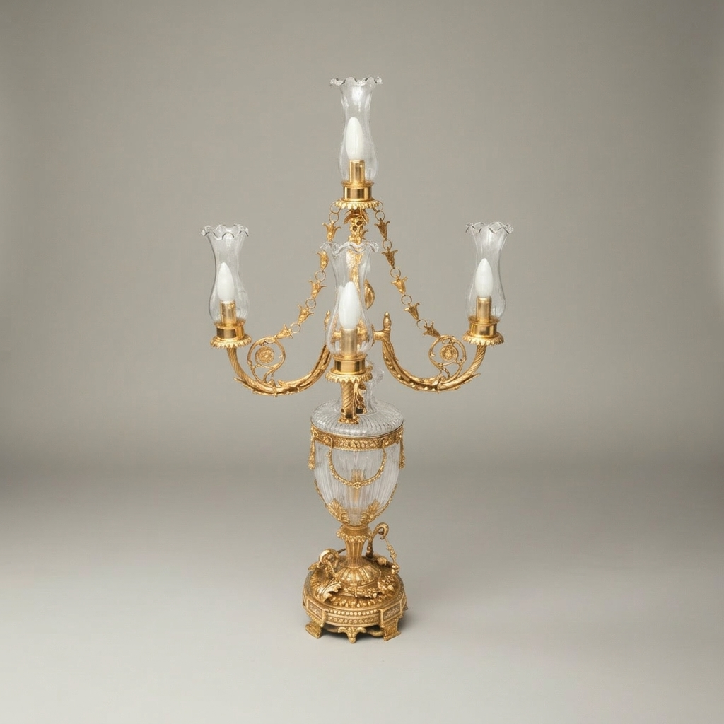 Classical Crystal Urn Candelabra Table Lamp - 5-Arm Ornate Brass & Crystal — Gold