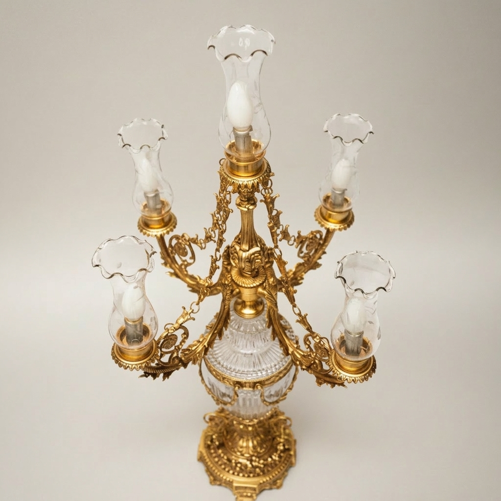 Classical Crystal Urn Candelabra Table Lamp - 5-Arm Ornate Brass & Crystal — Gold
